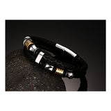 Braided Leather 316L Stainless Steel Wrist Band Bracelet Men