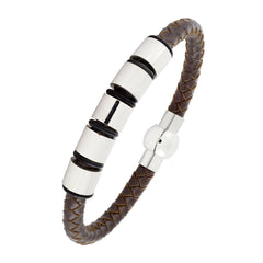 Punk Braided Leather 316L Stainless Steel Wrist Band Bracelet