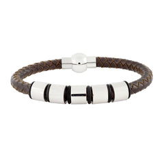 Punk Braided Leather 316L Stainless Steel Wrist Band Bracelet