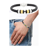 3D Braided Leather 316L Stainless Steel Wrist Band Bracelet Men