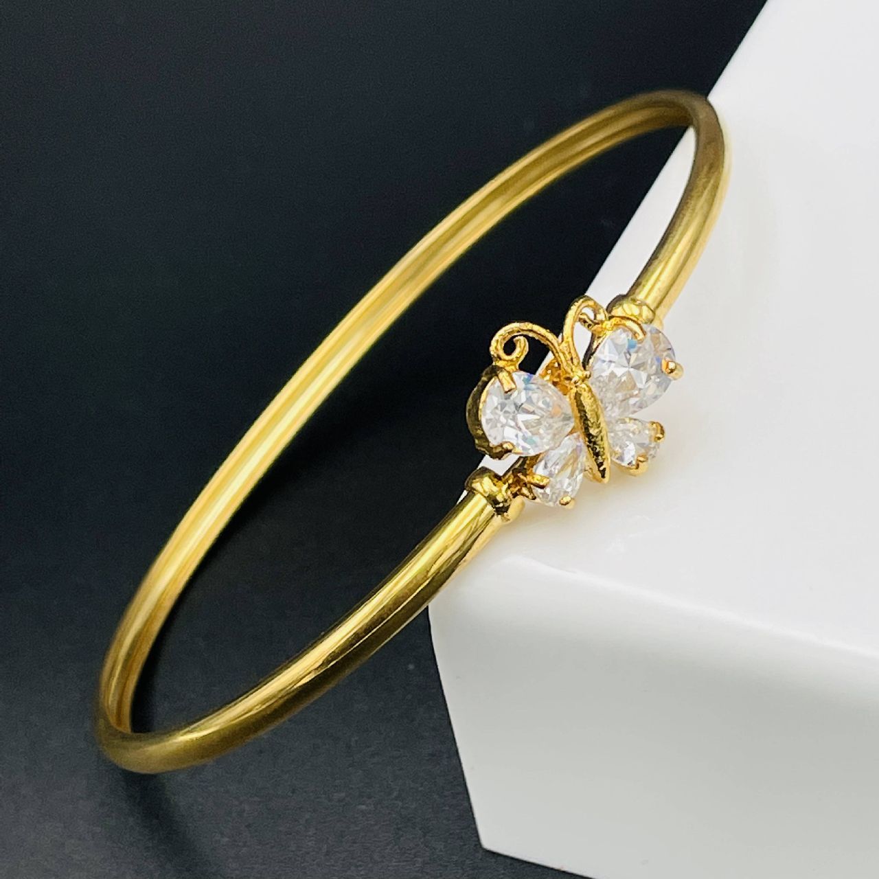 Butterfly 18K Gold Brass Cz Kada Bangle Bracelet For Girls Women