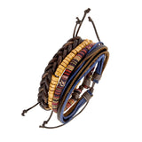Biker Multi Strand Leather Thread Wood Beads Wrist Band Bracelet
