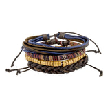 Biker Multi Strand Leather Thread Wood Beads Wrist Band Bracelet