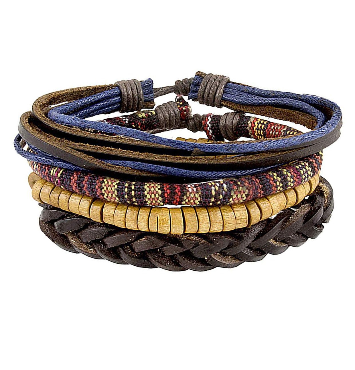 Leather Peace Brown  Biker Multistrand Wrist Band Bracelet Combo 