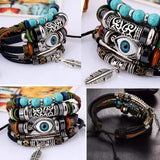 Punk Turkish Evil Eye Multi Strand Turquoise Leather Bracelet For Men