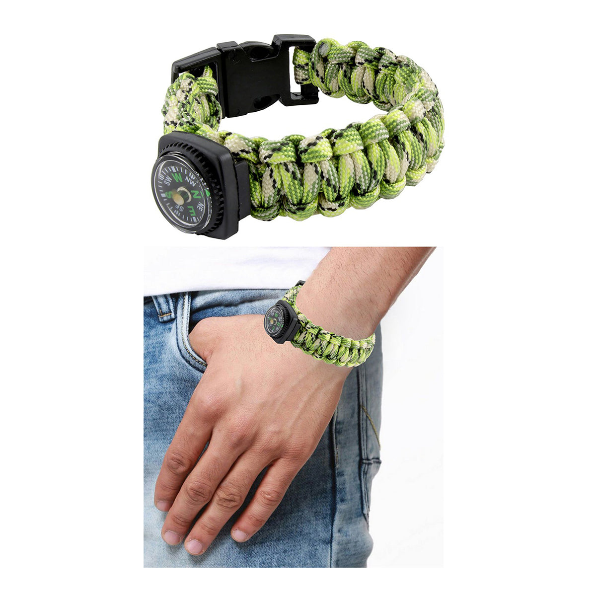 Green Compass Outdoor Camping Adventure Wrist Band Paracord Bracelet