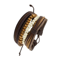 Biker Multi Strand Brown Bead Leather Wrist Band Strap Bracelet Men
