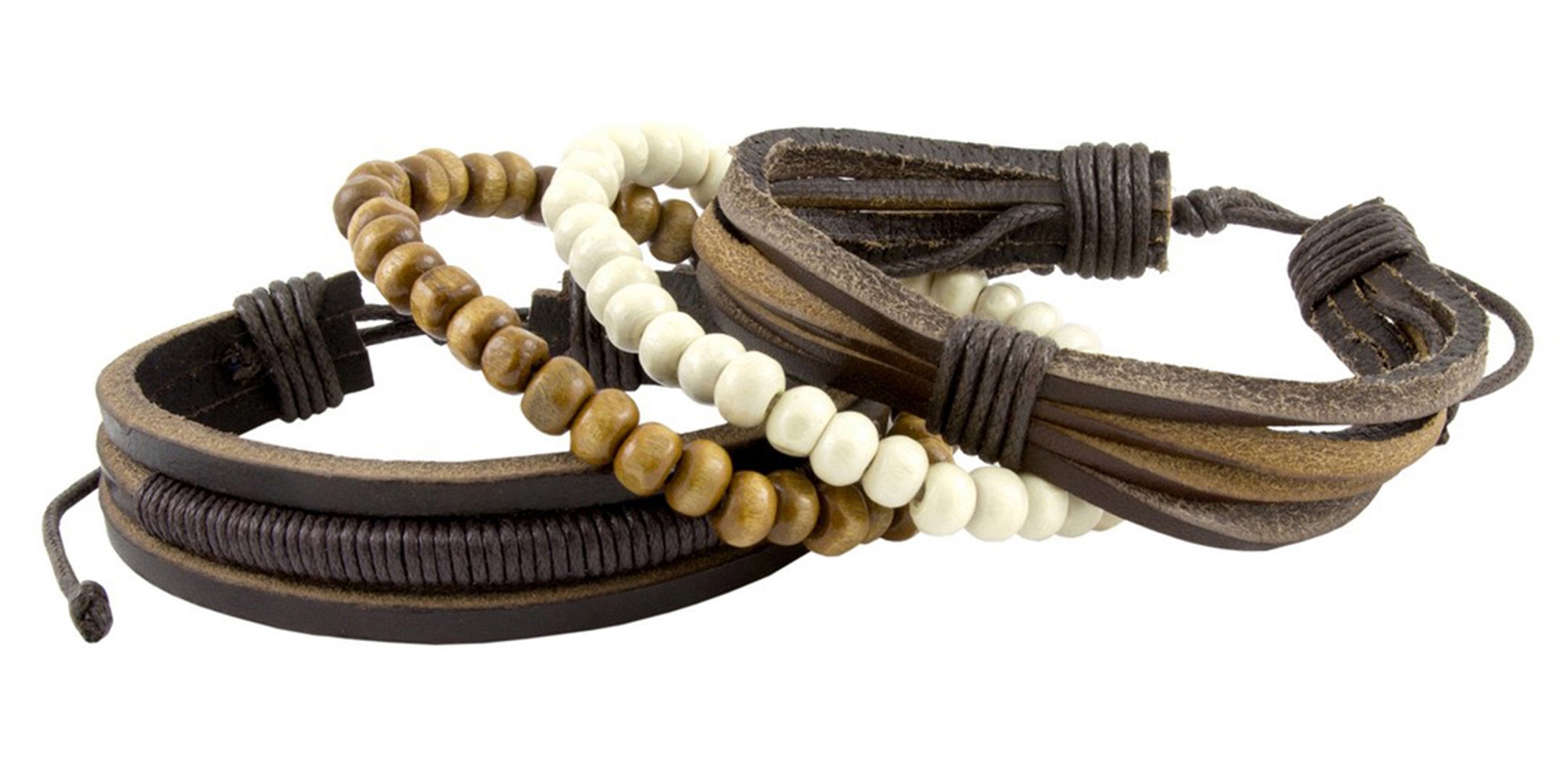 Leather Eyes Layer Charm Biker  Beads Strand Wrist Band Bracelet Combo