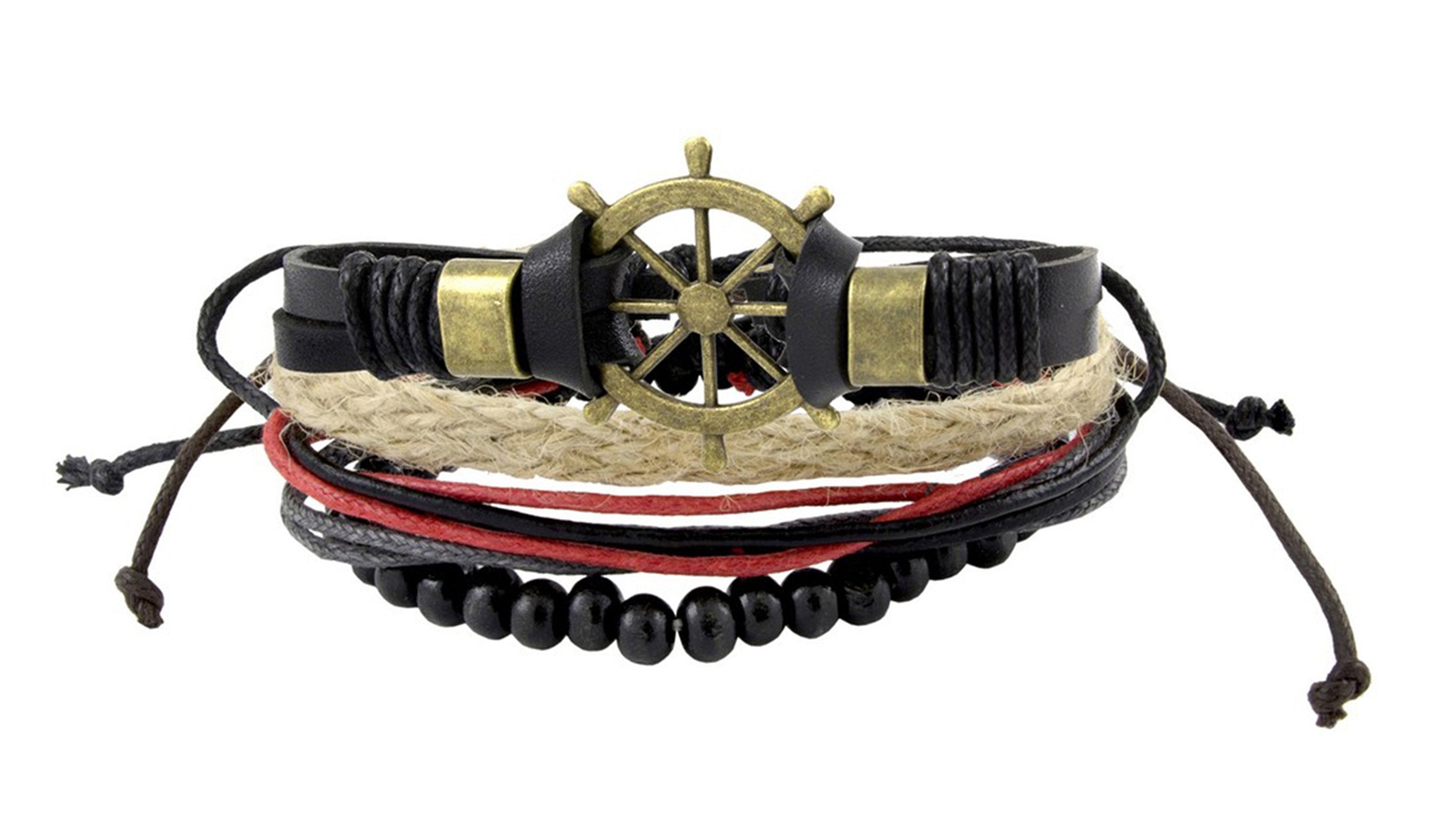 Leather Vintage Biker Multistrand Wrist Band Bracelet Combo 