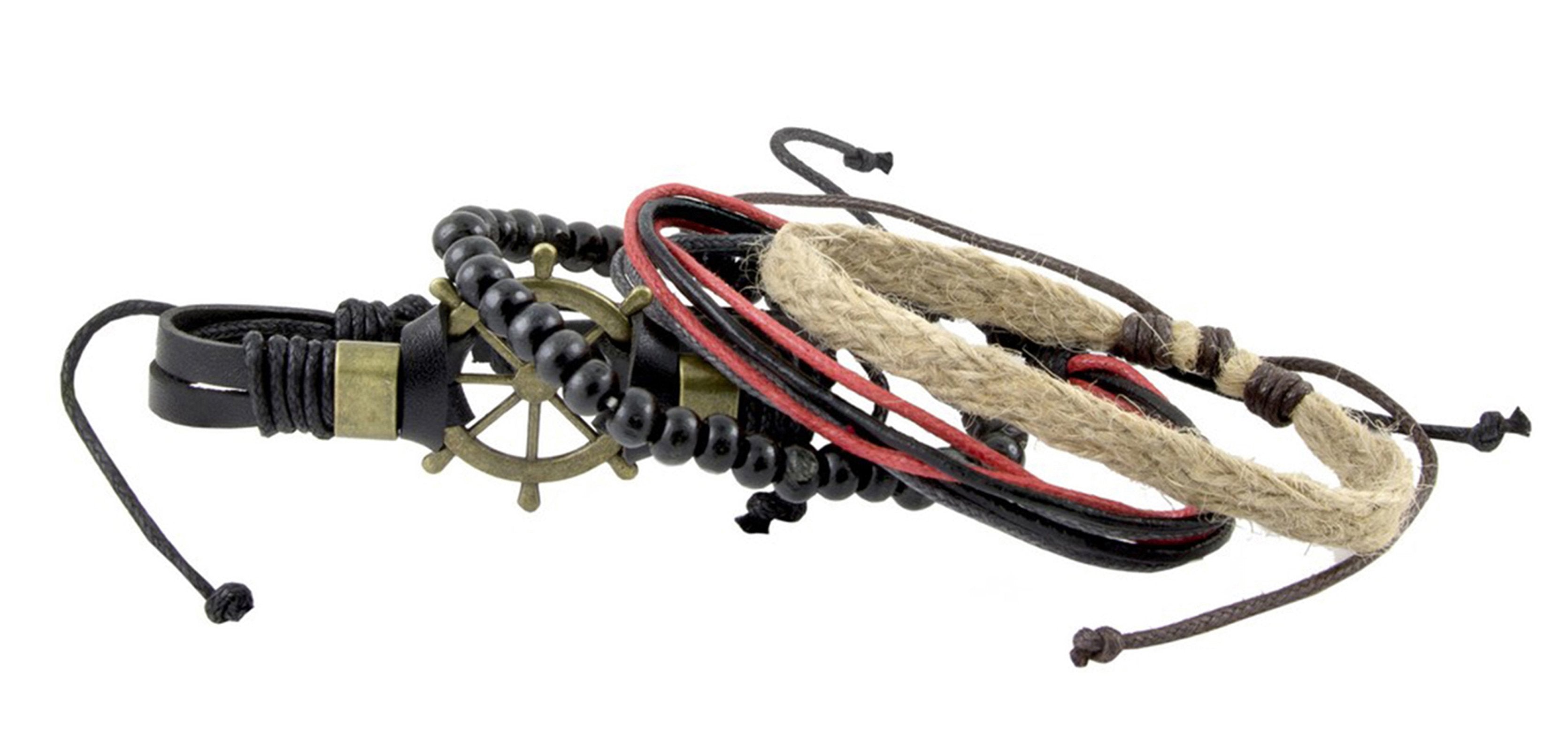 Leather Peace Brown  Thread Multistrand Wrist Band Bracelet Combo 