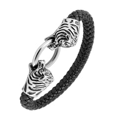 Lion Dragon Punk 316L Stainless Steel Leather Bracelet Wrist Band Men