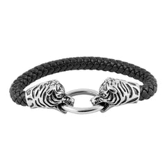 Lion Dragon Punk 316L Stainless Steel Leather Bracelet Wrist Band Men