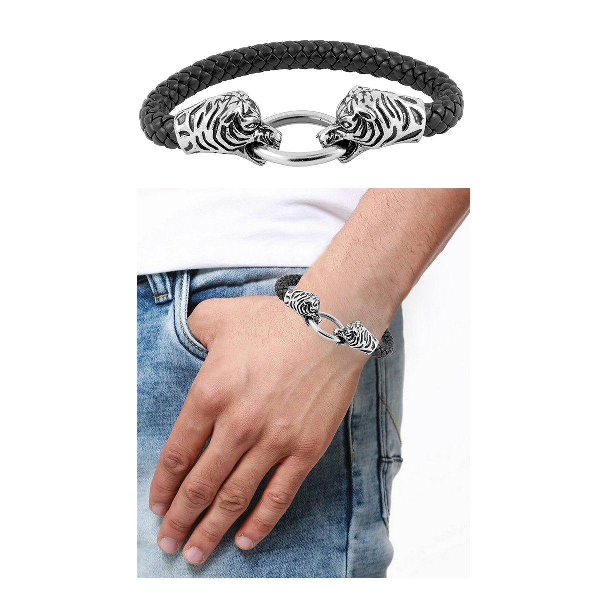 Sree Kumaran  925 Sterling Silver Lion Faced Modern Bracelet for Gents