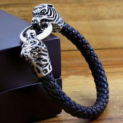 Lion Dragon Punk 316L Stainless Steel Leather Bracelet Wrist Band Men