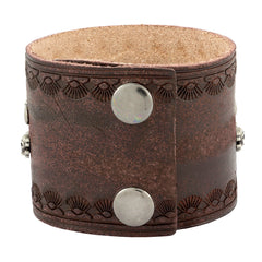 Skull Biker Punk Funky Brown Leather Wrist Band Bracelet Men