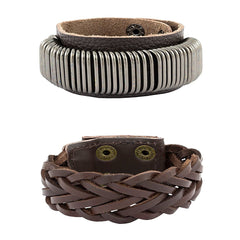 Braided Design Handcrafted Brown Black Wrist Band Strap Combo Bracelet