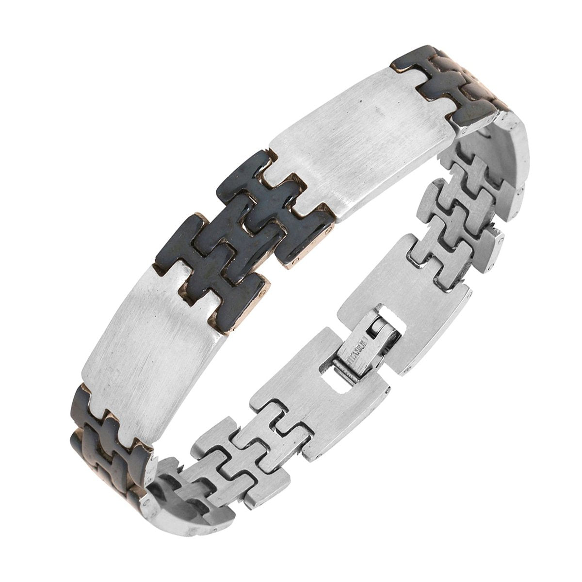 Silver Black Stainless Steel Links Bracelet For Men