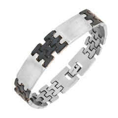Silver Black Stainless Steel Links Bracelet For Men