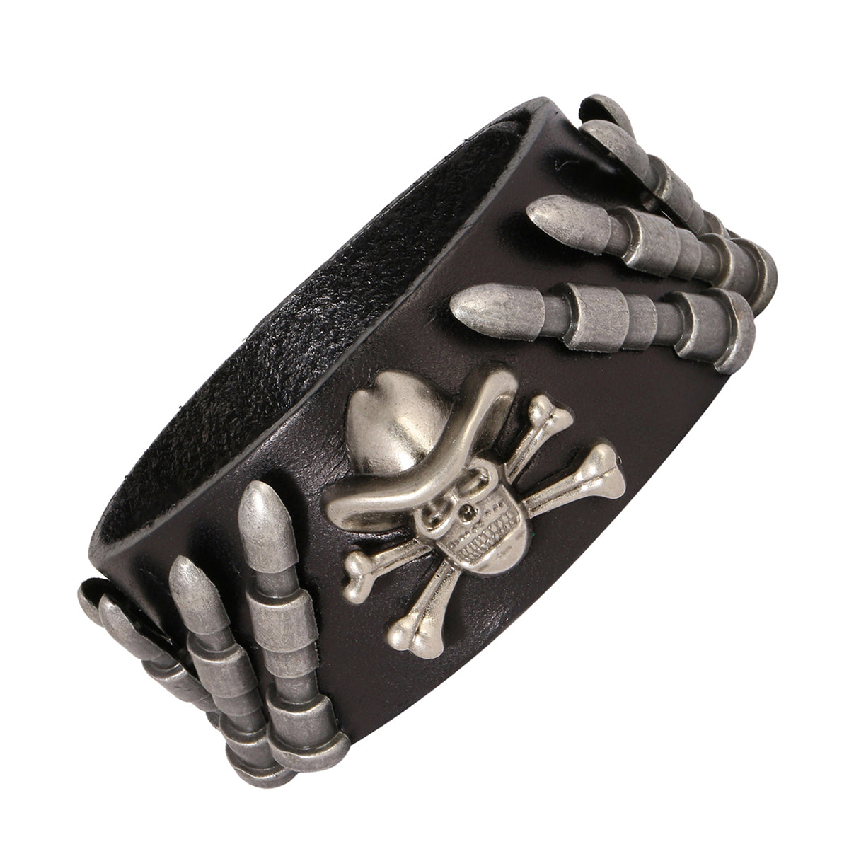 Skull Bullet Genuine Handcrafted Black Leather Bracelet For Men