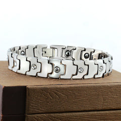 Premium Silver Tungsten Ceramic Cubic Zirconia Bracelet For Men