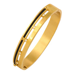 Screw Rope 18K Gold & Black Cz Stainless Steel Kada Bangle Men
