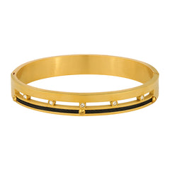 Screw Rope 18K Gold & Black Cz Stainless Steel Kada Bangle Men