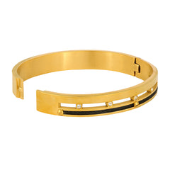 Screw Rope 18K Gold & Black Cz Stainless Steel Kada Bangle Men
