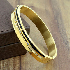 Screw Rope 18K Gold & Black Cz Stainless Steel Kada Bangle Men