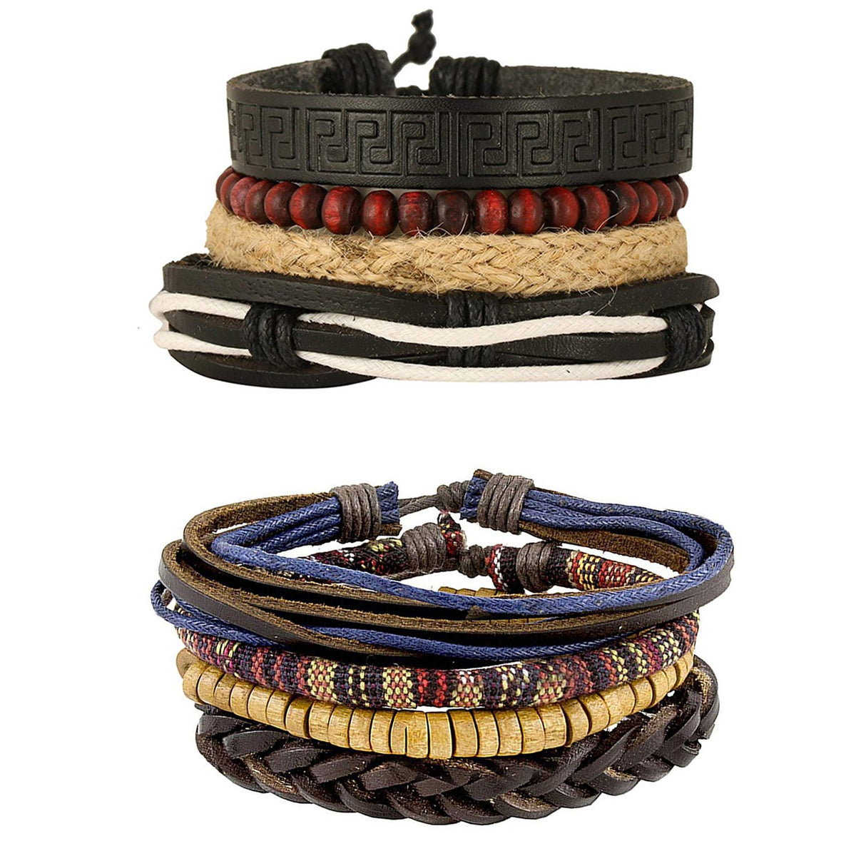 Leather Handmade Vintage Biker Multistrand Wrist Band Bracelet Combo