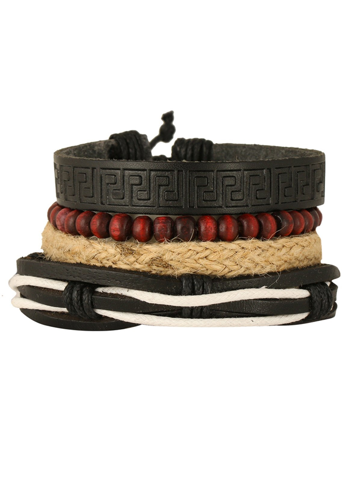 Leather Handmade Wood Tibetan Multistrand Wrist Band Bracelet Combo 