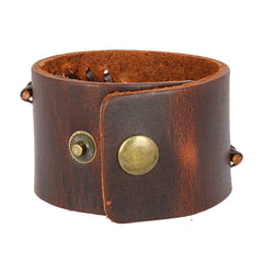 Casual Dark Brown Handcrafted Leather Wrist Band Biker Bracelet Men