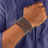Casual Dark Brown Handcrafted Leather Wrist Band Biker Bracelet Men