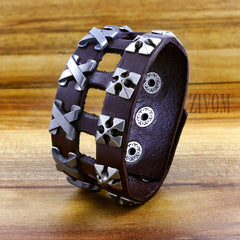 Funky Casual Accents Handcrafted Leather Wrist Band Biker Bracelet Men