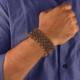 Braided Dark Brown Handcrafted Leather Wrist Band Biker Bracelet Men