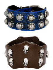 Casual Blue Black Funky Punk Skull Brown Leather Combo Bracelet