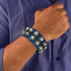 Casual Blue Black Funky Punk Skull Brown Leather Combo Bracelet