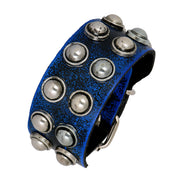 Casual Burnt Blue Black Handcrafted Leather Wrist Band Biker Bracelet