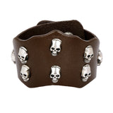 Funky Punk Skull Brown Handcrafted Leather Wrist Band Biker Bracelet