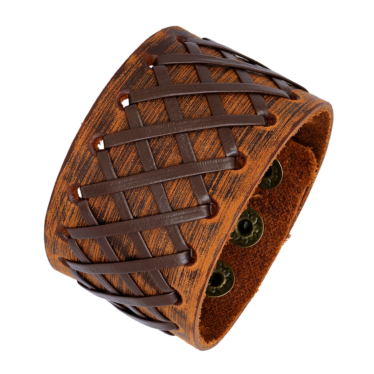 Stitched Braided Tan Brown Handcrafted Leather Wrist Band Bracelet Men