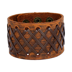 Stitched Braided Tan Brown Handcrafted Leather Wrist Band Bracelet Men