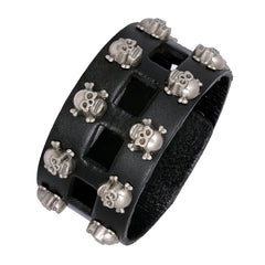 Punk Funky Skull Black Handcrafted Leather Wrist Band Biker Bracelet