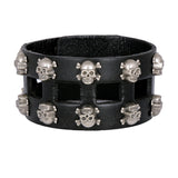 Punk Funky Skull Black Handcrafted Leather Wrist Band Biker Bracelet
