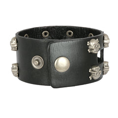 Punk Funky Skull Black Handcrafted Leather Wrist Band Biker Bracelet