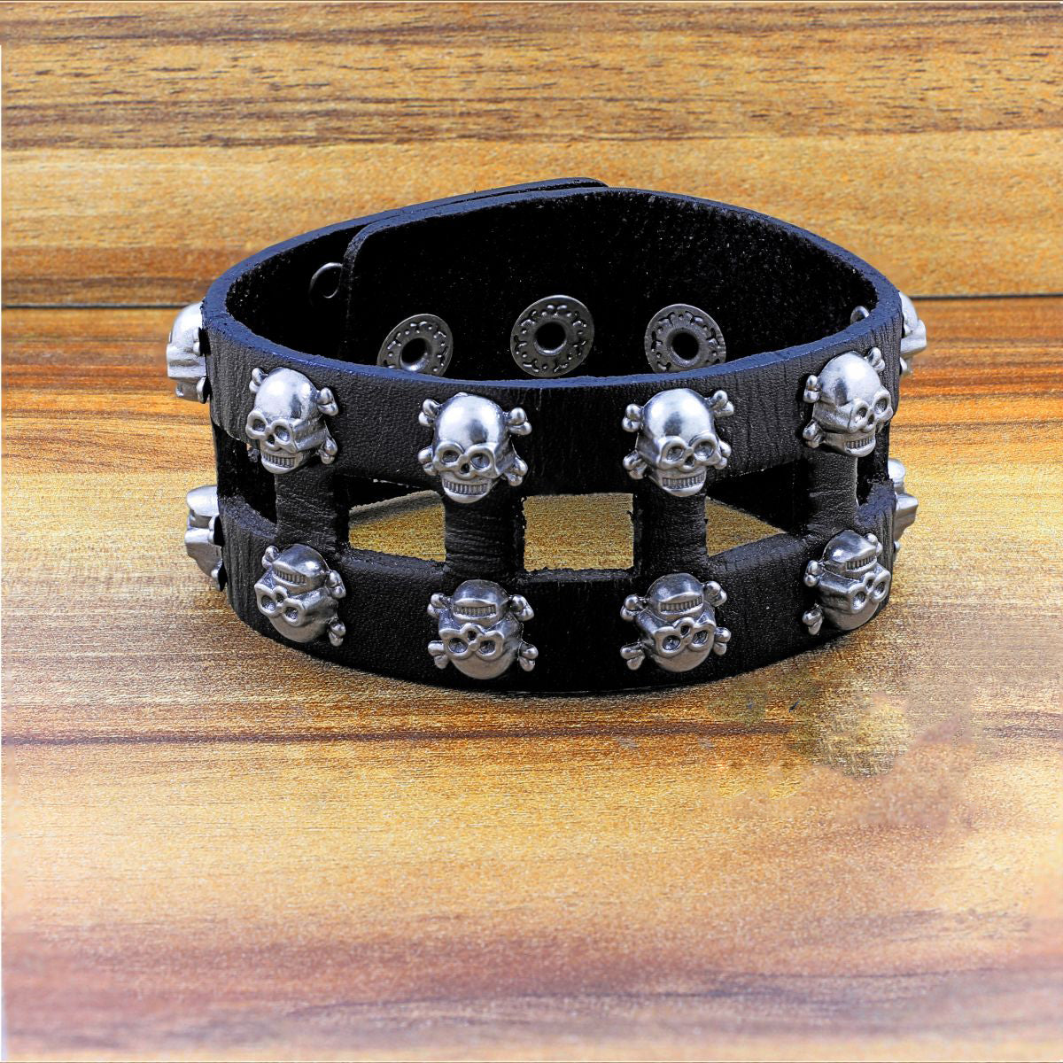 Punk Funky Skull Black Handcrafted Leather Wrist Band Biker Bracelet