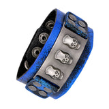 Skull Denim Blue Handcrafted Leather Wrist Band Strap Biker Bracelet