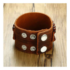 3D Cross Tan Brown Handcrafted Leather Wrist Band Strap Biker Bracelet