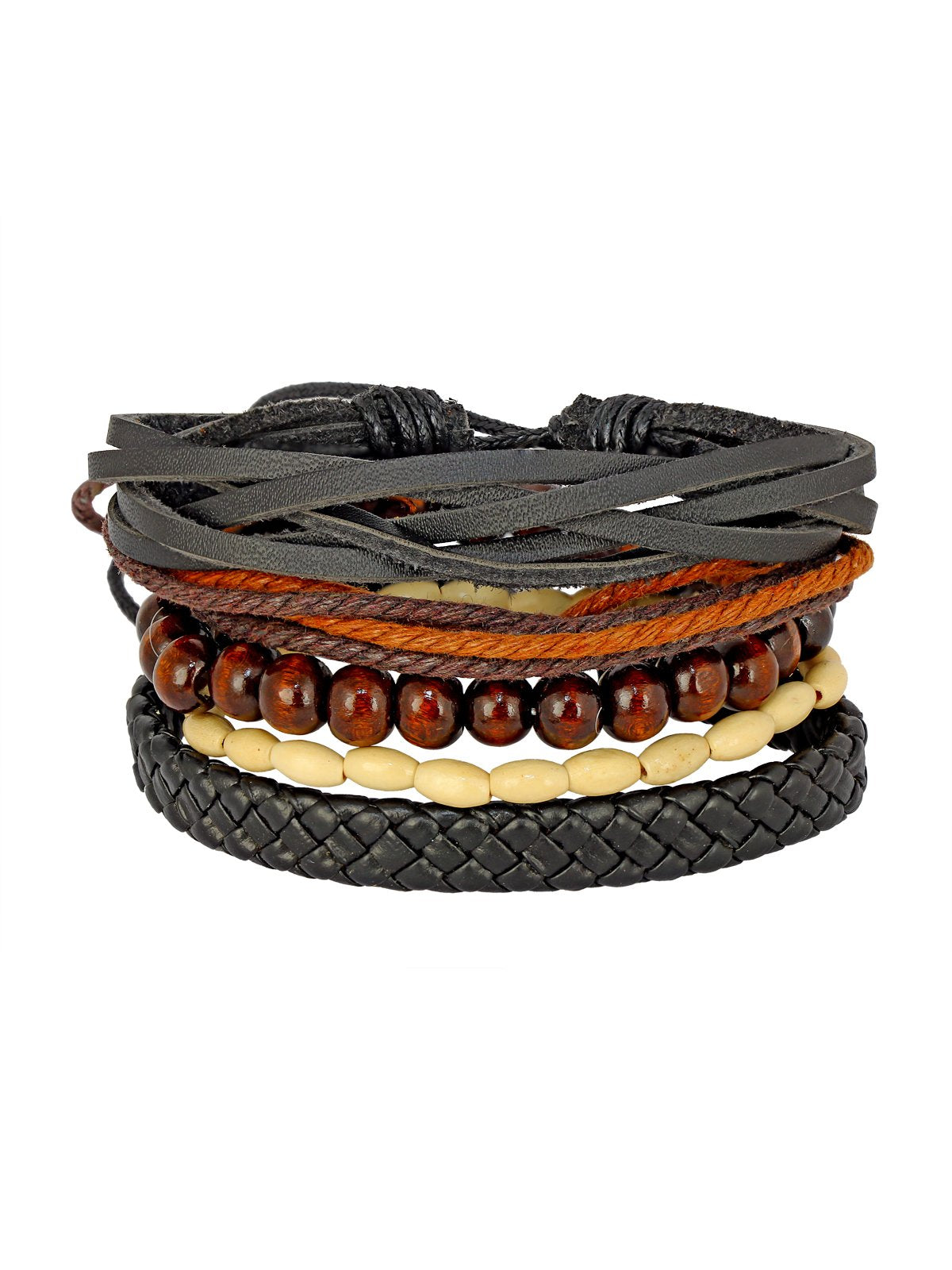 Leather Peace Brown Coconut Multistrand Wrist Band Bracelet Combo 