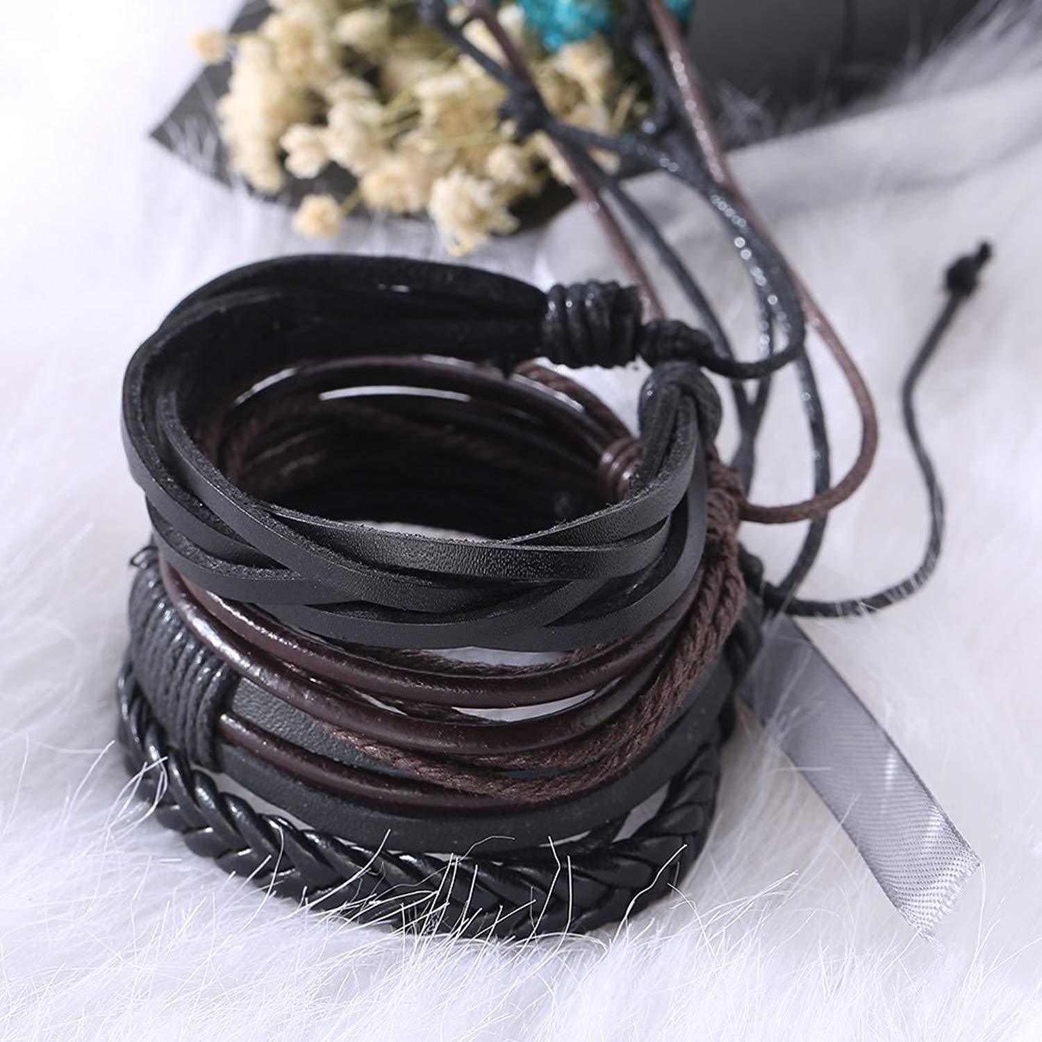 Leather Brown Coconut Dyed Multistrand Wrist Band Bracelet Combo 
