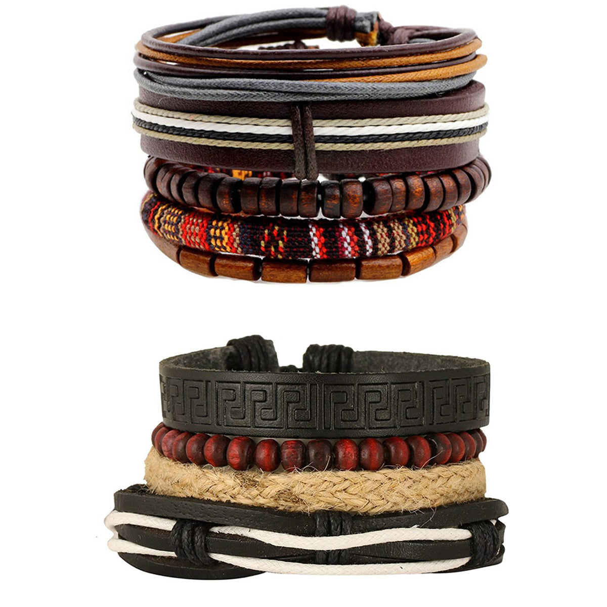 Leather Brown Coconut Handmade Multistrand Wrist Band Bracelet Combo
