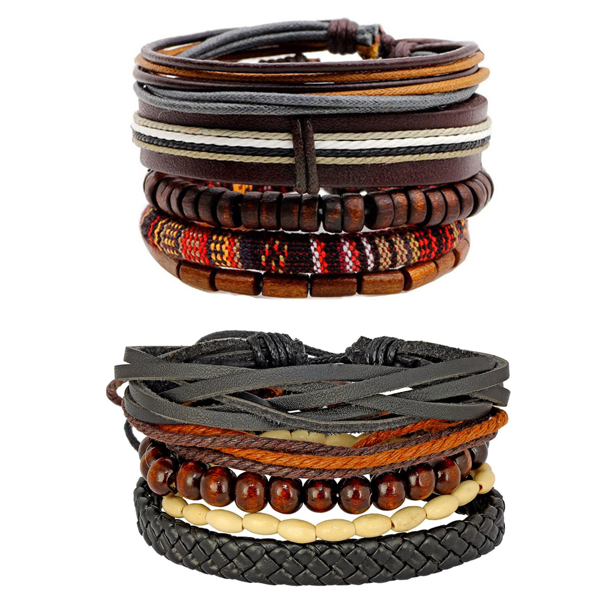 Leather Brown Coconut Dyed Strand Wrist Band Bracelet Combo